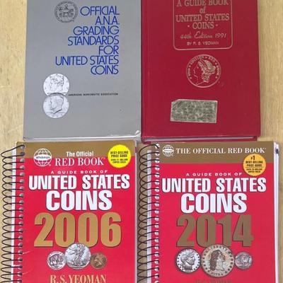 (4) Coin Booklets - Red Book 2--6 & 2014 With A.n.a. Grading Standards, And 1991 Guide Book 