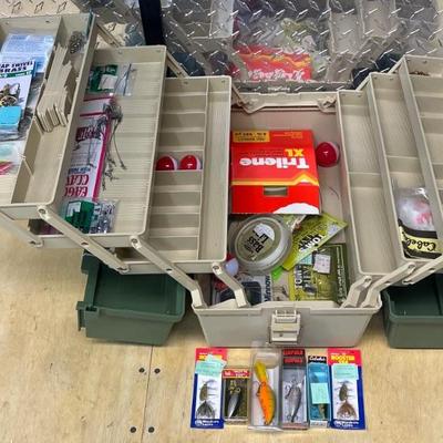 Plano Model 9098 Tackle Box With Assorted Lures, Hooks, Bobbers, And Line