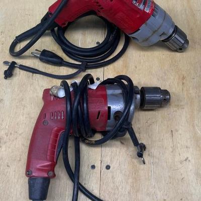 (2) Milwaukee 3/8 Inch Corded Magnum Holeshooter Drills With Chuck Keys