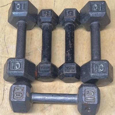 5 And 10 Pound Steel Hex Dumbbells 