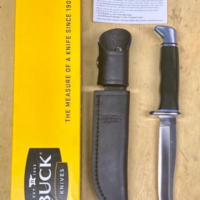 Buck #105 Pathfiner Fixed Blade Knife With Original Box & Leather Sheath