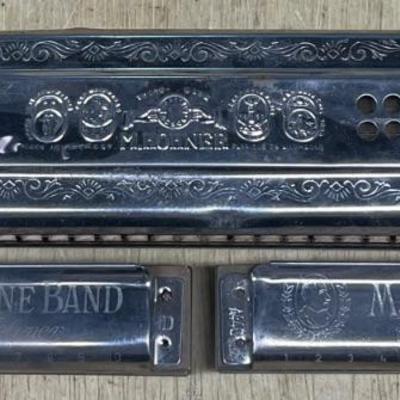 (3) Vintage M. Hohner Harmonicas - Echo Bell Metal Reeds And (2) Marine Band (as Is)