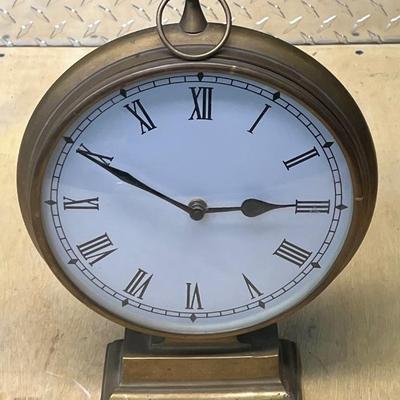 Vintage Solid Brass Battery Powered Mantle Clock With Glass Front 
