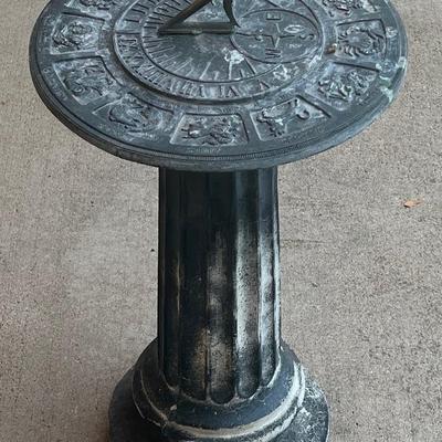 Vintage Heavy Metal Sun Dial With Concrete Base 