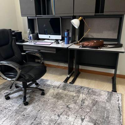 Desk, desk chair, rug