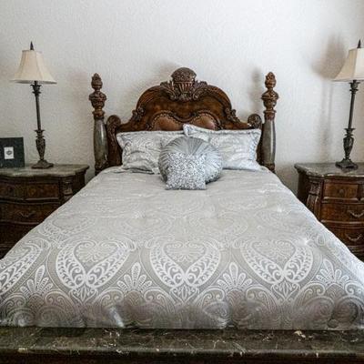 queen Bed mattress and 2 Bed table with marble $1600