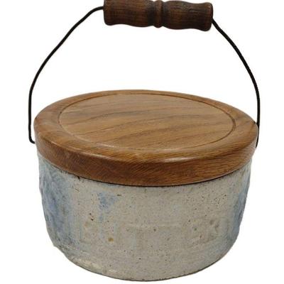 ANTIQUE BUTTER CROCK.  WRONG LID