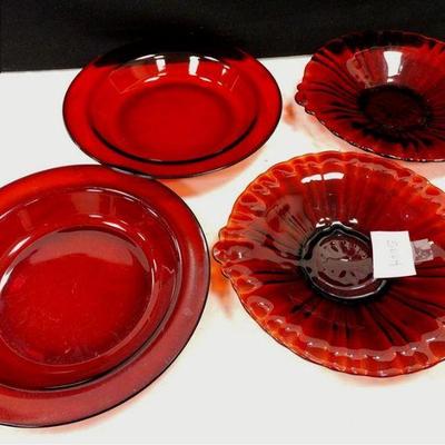 TWO SETS OF RUBY GLASS BOWLS