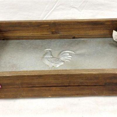 CONTEMPORARY ROOSTER TRAY - ALUMINUM AND WOOD 