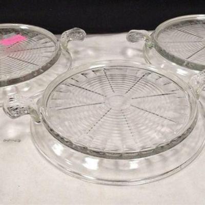 THREE FIREKING GLASS HANDLED TRIVETS HOT PLATES