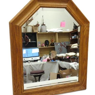 OAK FRAMED BEVELED MIRROR
