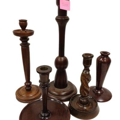 COLLECTION OF WOOD CANDLE STICKS