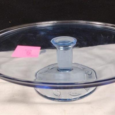 BLUE GLASS PEDESTAL CAKE PLATE, SOME WEAR