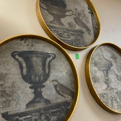 Custom made artwork round gray art with gold trim