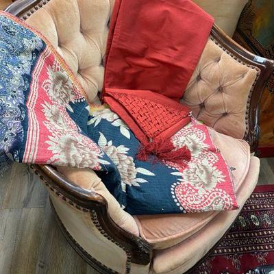 Victorian velvet side chair matching sofa