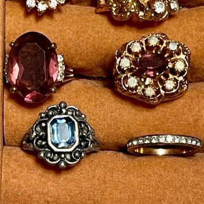 Vintage Ladies Statement Rings - Some 18k Electro Plate Rhinestones & Colored Stones