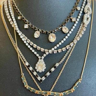 Vintage Rhinestone Necklaces - Monet - Clear Stone - Gold Tone