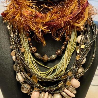 Vintage Statement Piece Necklaces - Feathers - Designed By Paula - Sterling Silver Clasp - Seed Bead & More
