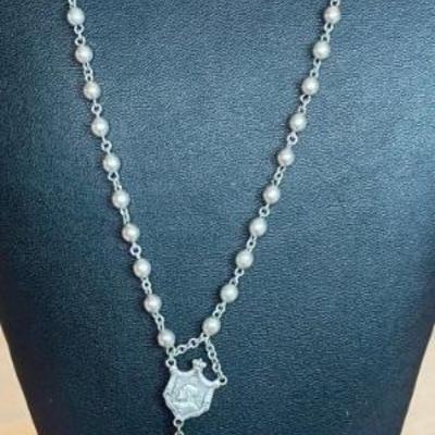 Vintage Sterling Silver Bead Rosary - Total Weight 19.7 Grams With Leather Frano Pouch 