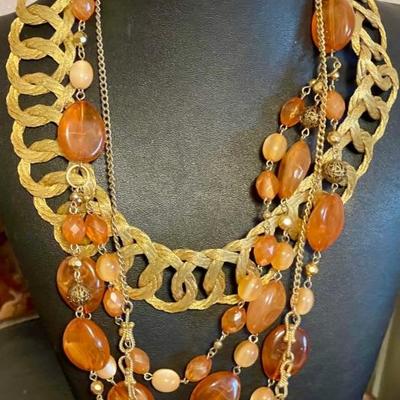 Vintage Necklaces - Woven Gold Braid - Gold Tone Chain & 3 Strand Faux  Bead