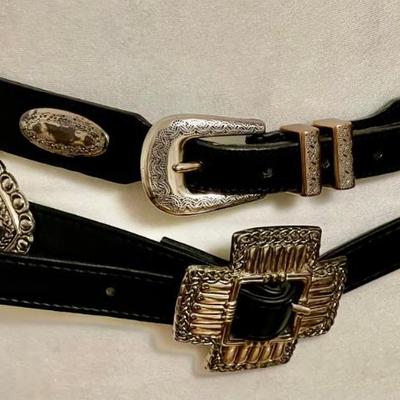 (2) Vintage Black & Silver Tone Belts - Concho Style & Silver Discs 