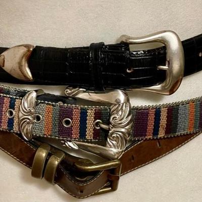 (3) Vintage Ladies Belts - The Limited Leather - Elite Fresno CA Woven Stripe & Brown With Brass Buckle