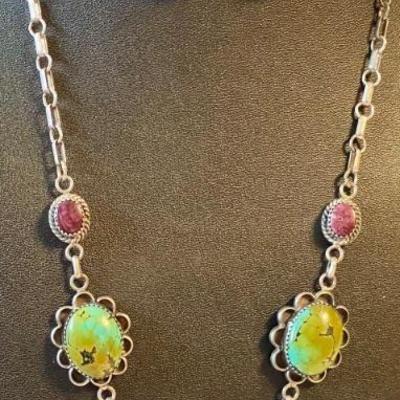 Stunning Charlie Bowie Lavalier Turquoise & Charoite Necklace With Matching Drop Earrings - Weight 52.38 Grams