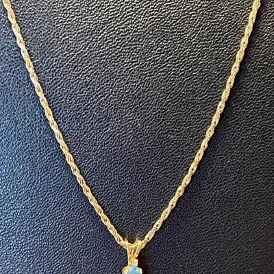 14K Gold Twist 20 Inch Necklace With 14K Gold & Topaz Pendant - Total Weight 4.53 Grams 