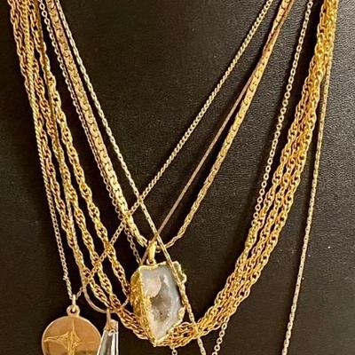 Vintage Gold Tone Necklaces Amway - Lind LSPO Gold Plate - Avon Crystal - Gold Plate Heart