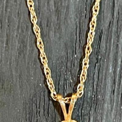 Vintage Zales 14K Yellow Gold & Diamond Pendant Delicate 18 Inch Necklace - Total Weight 1.43 Grams 