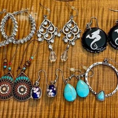 Assorted Vintage Earrings - Hoops - Dragons Milk Caps - Faux Turquoise - Rhinestones & Art Glass Wires