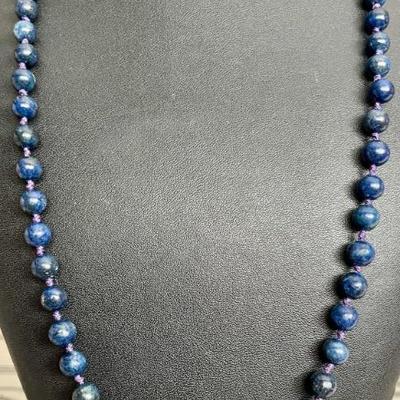 Vintage Blue Lapis Round Knotted Bead 24 Inch Necklace  