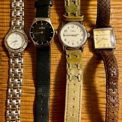 (4) Ladies Watches - Black Skagen - Tommy Bahama Woven Brown Leather - Timex Leather Band - Ann Klein