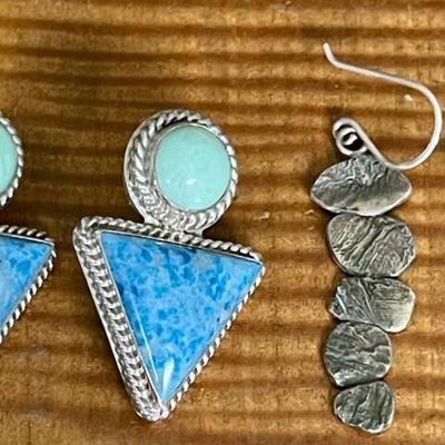 Sterling Silver Signed Two Stone Earrings And Silver Drop Earrings - Total Weight 18.26 Grams 