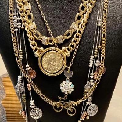 Vintage Gold Tone Necklaces - Monet - Roma Coin - Gold Tone Chain & More