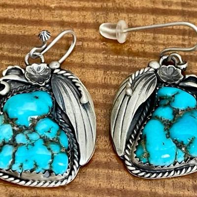 Vintage Mabel Watson Zuni Sterling Silver & Turquoise Earrings - Total Weight 12.08 Grams 