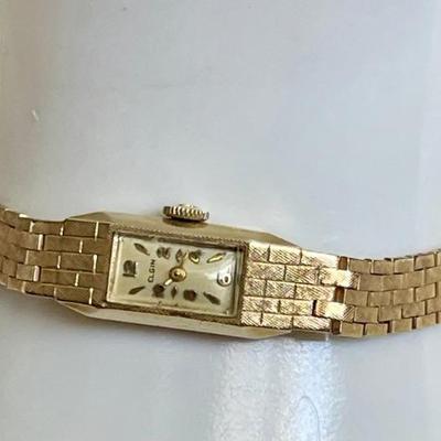 Vintage Elgin 14K Gold Ladies 6.5 Inch Wrist Watch Runs - Total Weight 18.45 Grams Serial Number 663238