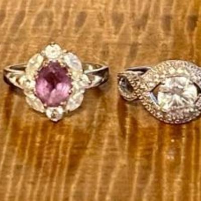 Vintage Costume Rings - Faux Wedding Set - Colored Glass And 2 Gold Electroplate