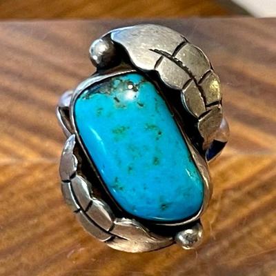 Navajo Sterling Silver & Turquoise Vintage Ring Size 6.5 Total Weight 10.43 Grams 