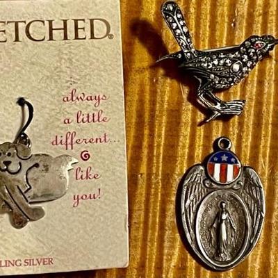Vintage Sterling Silver Earrings - Pendants And Bird Pin