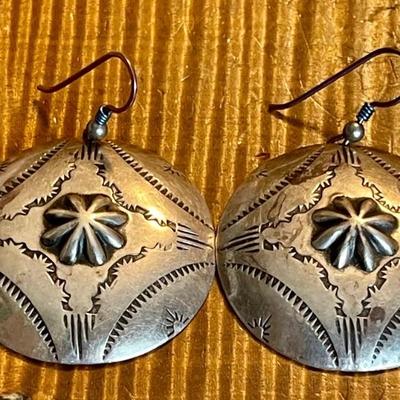 Pair Of Stamped Sterling Silver Concho Earrings - Total Weight 15.38 Grams 