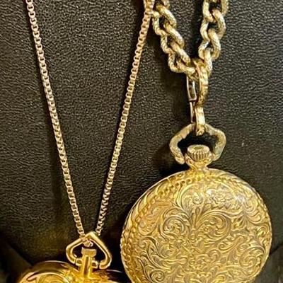 2 Vintage Necklace Watches (1) Avon Heart With Mother Of Pearl Face And (1) Medana Etched