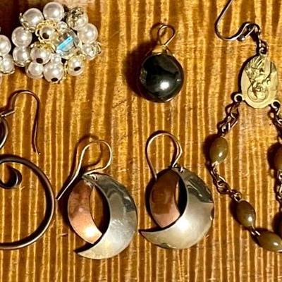 Vintage Earrings - Bead Clip On Japan - Metal Twist - Religious Bead & More