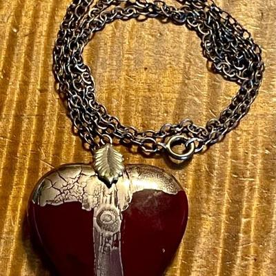 Sterling Silver 18 Inch Chain With Ceramic Painted Heart Pendant 