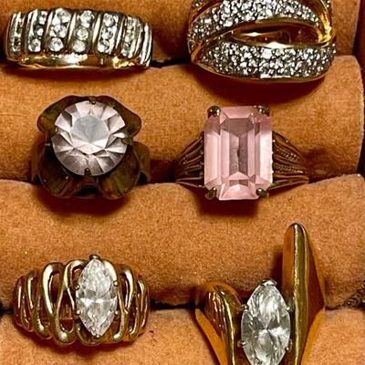 (6) Vintage Colored & Clear Stone Rings Several 18k Hge 