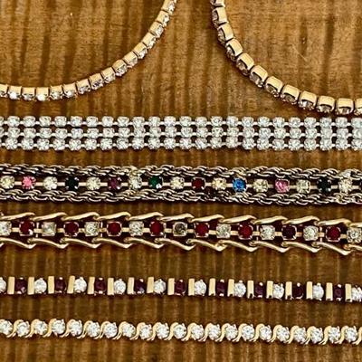 Vintage 7 Inch Rhinestone Bracelets And (2) Stretch Rhinestone 