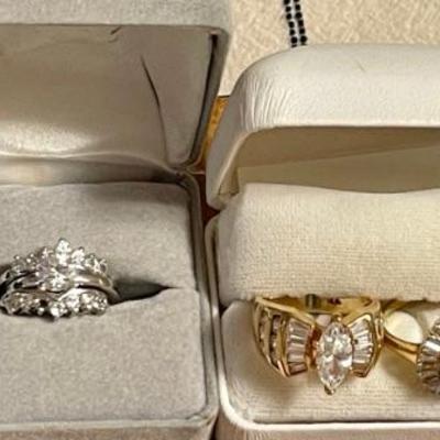 Vintage Gold Tone & Clear Stone Rings  In Cases