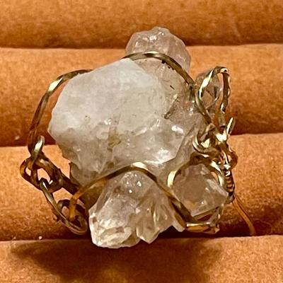 Boho Crystal Wrapped In Gold Wire Size 5 Ring