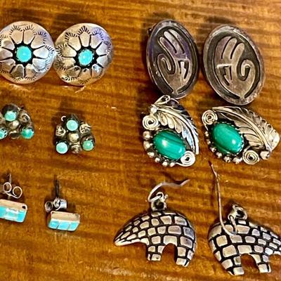 Assorted Navajo And Zuni Turquoise And Sterling Silver Earrings 3 Signed  
