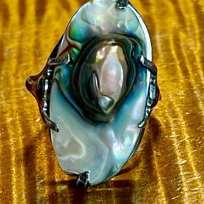 Victorian Sterling Silver Blister Pearl Ring - Adjustable - Size 7 - Total Weight 5.27 Grams 
